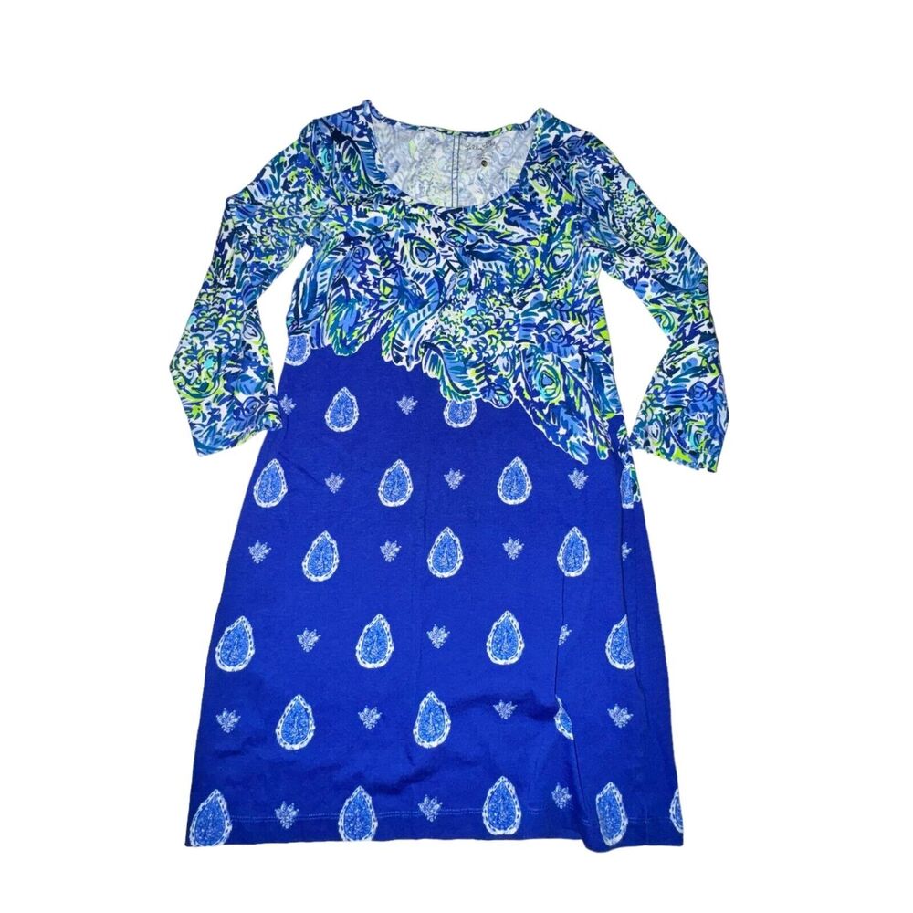 Lilly Pulitzer Beacon Dress Sz XS Twilight Blue Show Down Engineered 3/4 Sleeve
